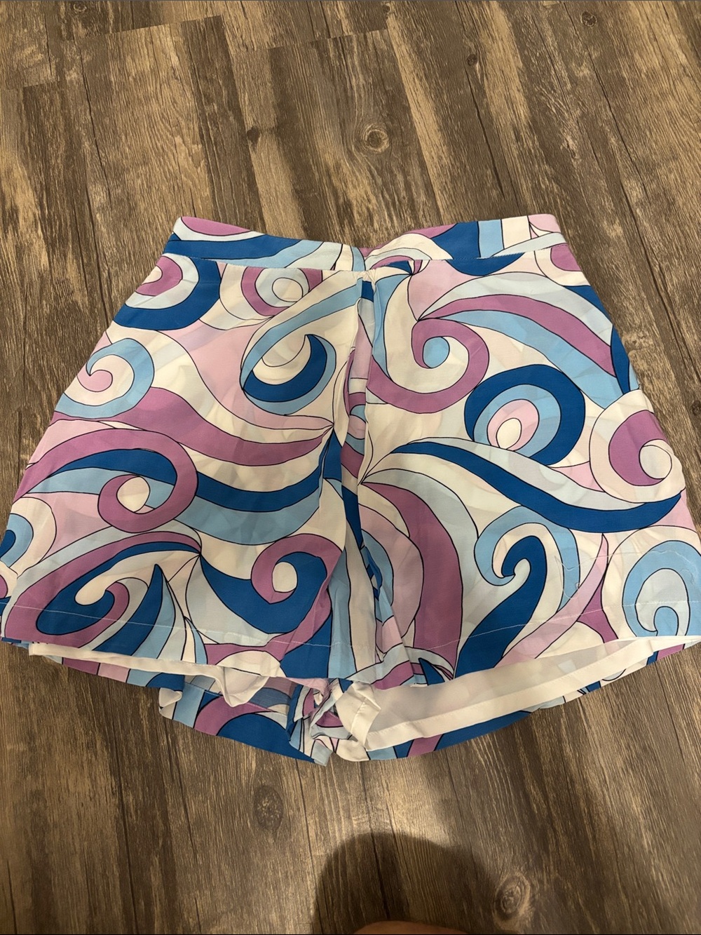 High-Waist Swirl Print Women’s Shorts in Blue, Pink & White skorts